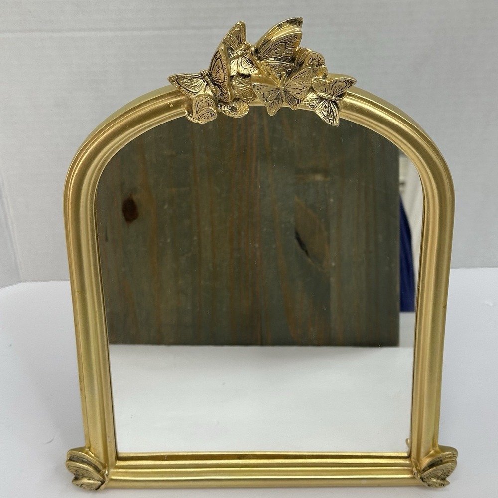 Ornate Gold Resin Raised Butterflies Framed Vanity Mirror w/Easel Back 12"x10"